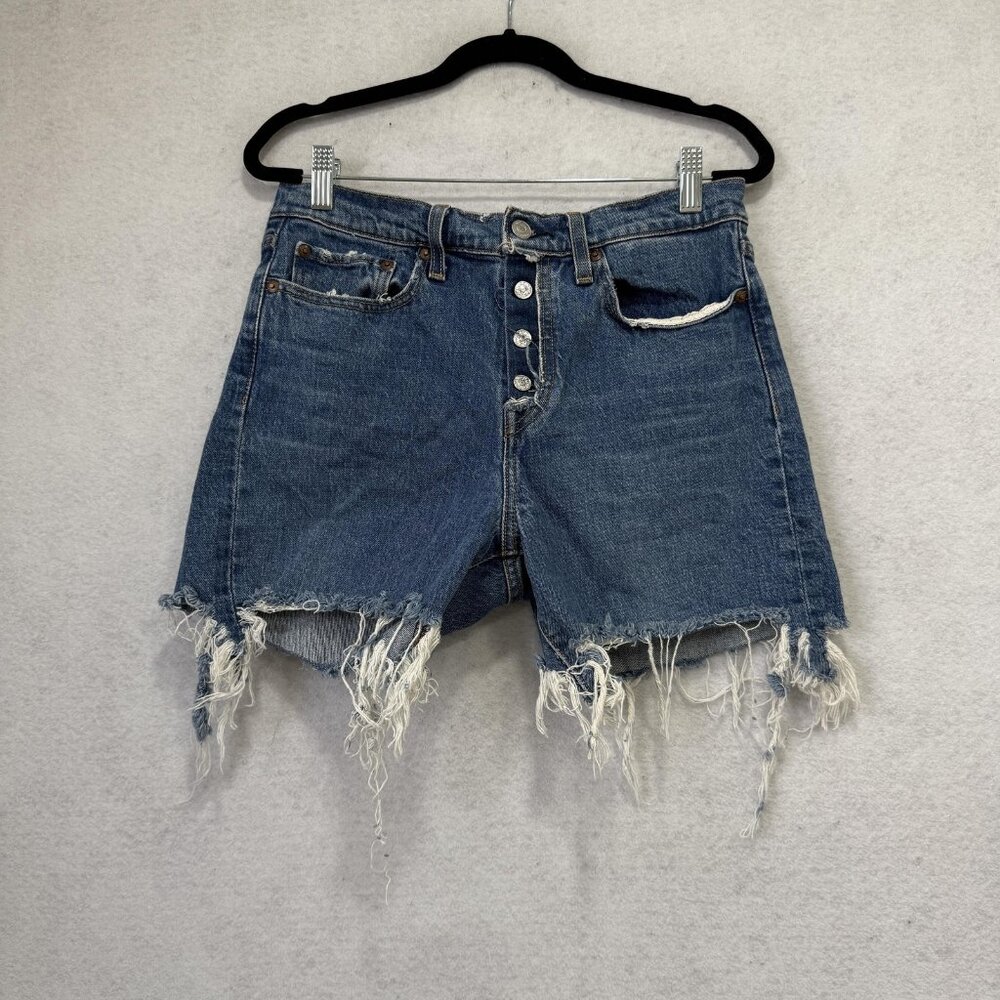 Levi's Premium Shorts Womens 28 Blue High Rise Cutoff Distressed Button Fly